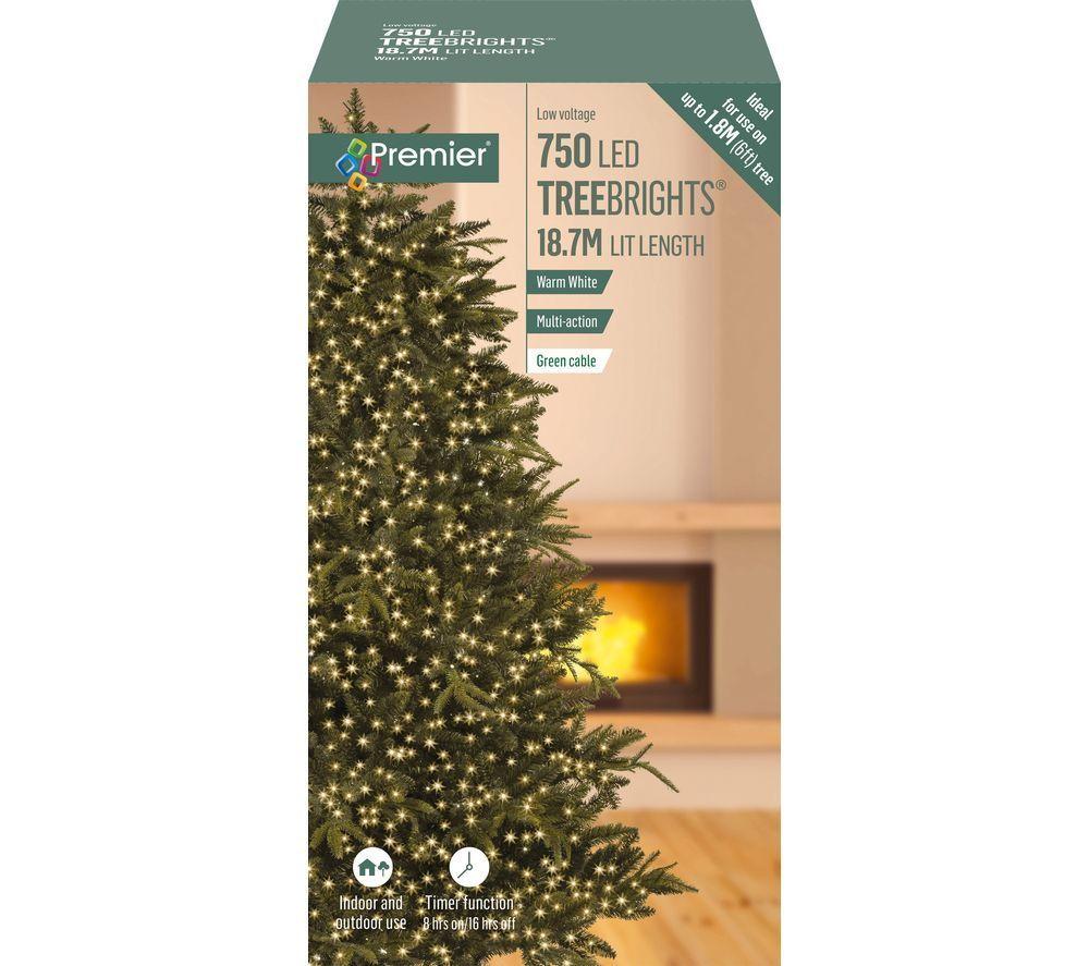 PREMIER TreeBrights 750 Warm White LED String Lights with Timer - 18.7 m