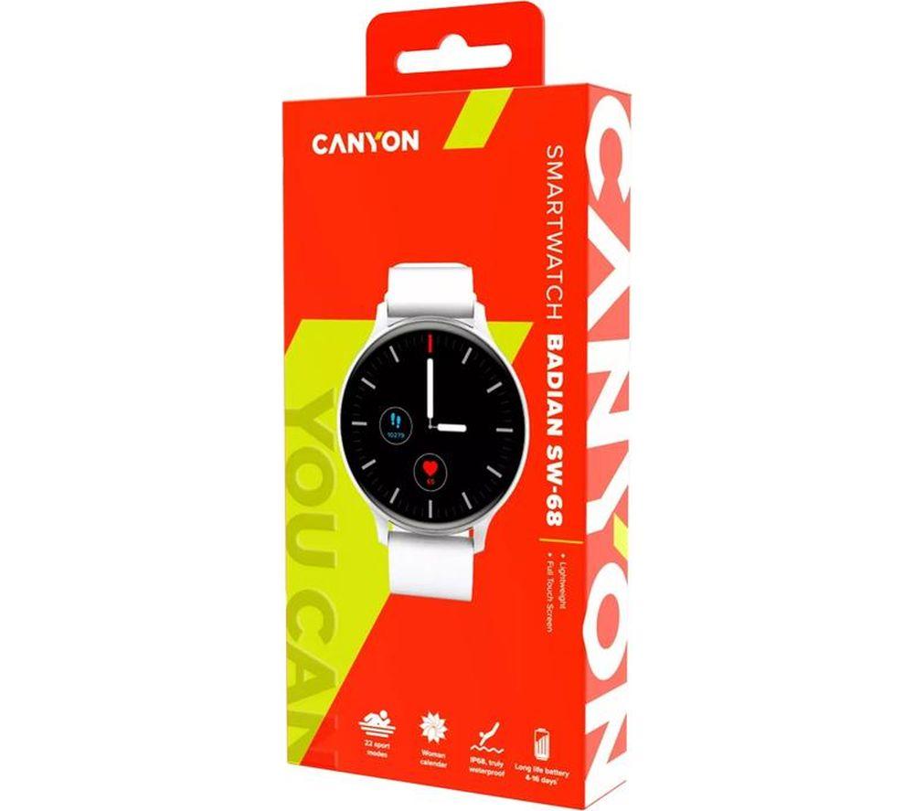 CANYON Badian SW-68 Smart Watch - Silver & White, Silicone Strap image number 4 of 4