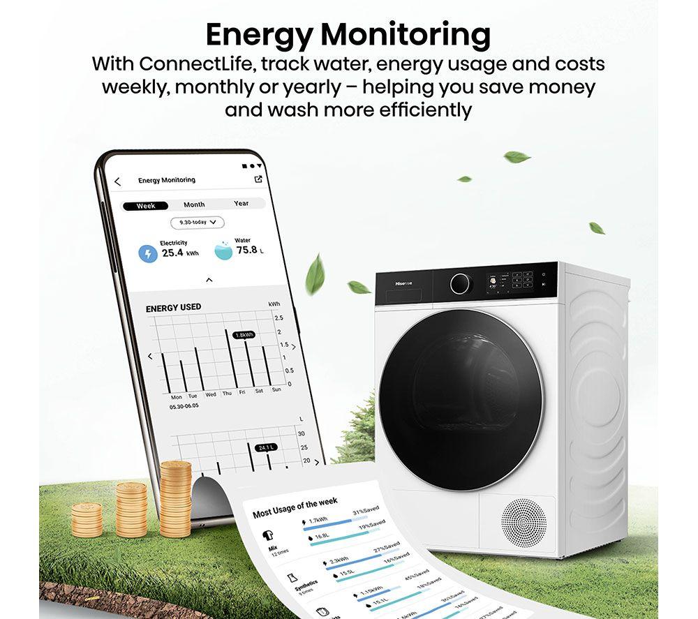 HISENSE 5i Series DH5I104BWAB WiFi-enabled 10 kg Heat Pump Tumble Dryer - White image number 9 of 20