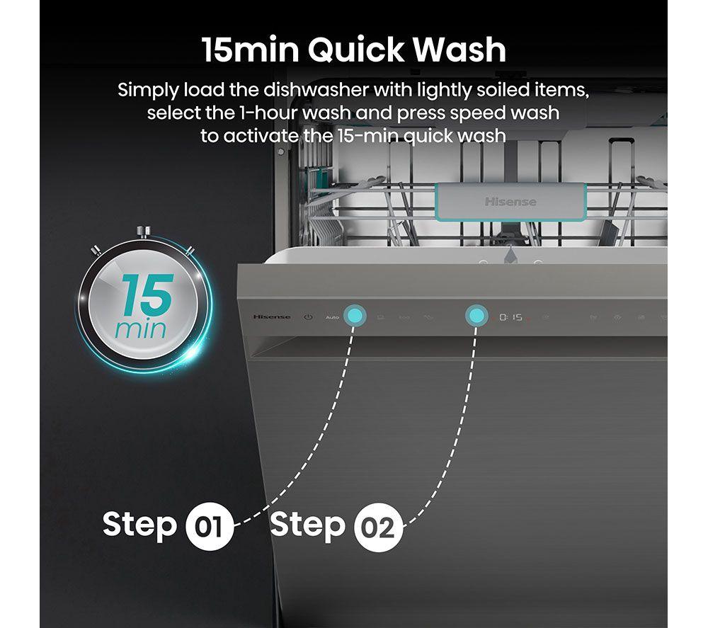 HISENSE HS663A90XUK Full-size Dishwasher - Stainless Steel image number 7 of 20