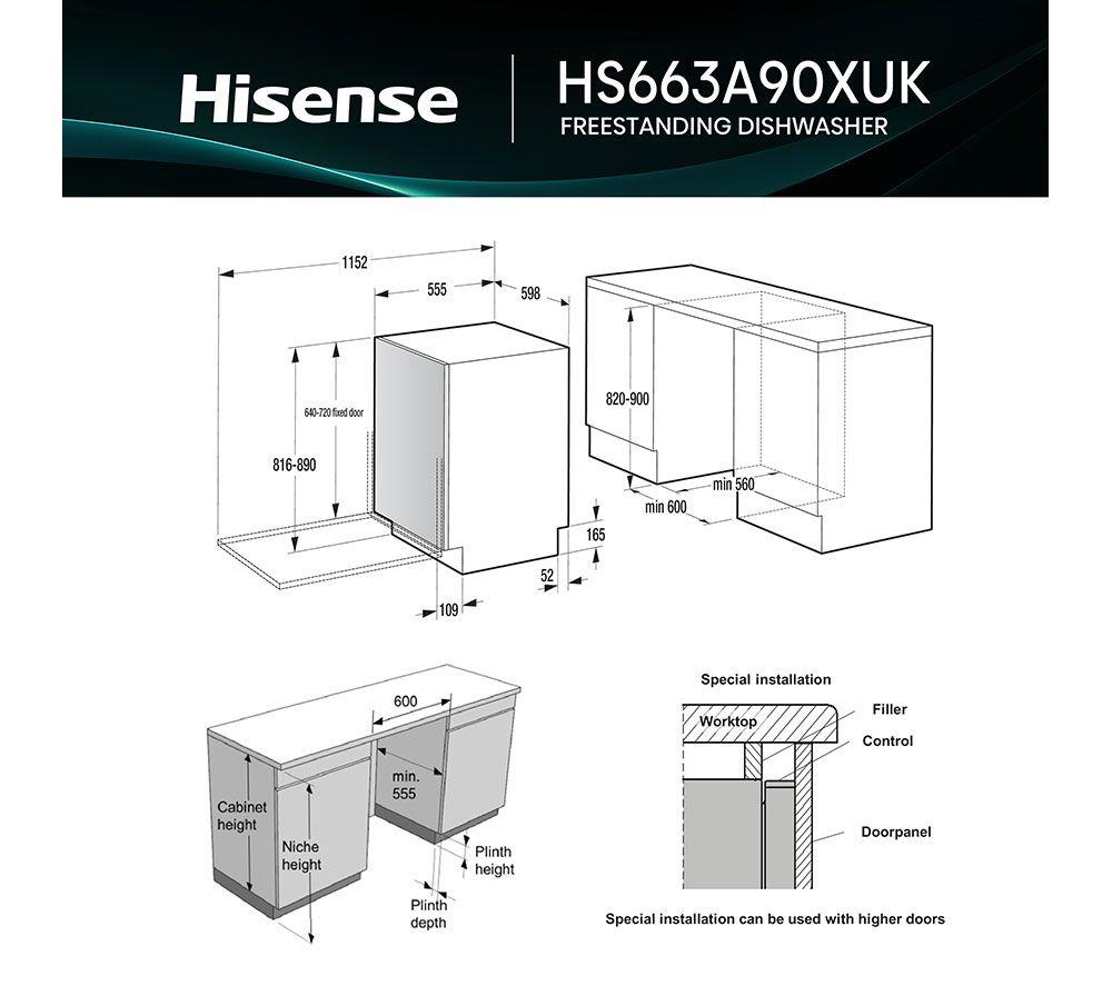HISENSE HS663A90XUK Full-size Dishwasher - Stainless Steel image number 13 of 20