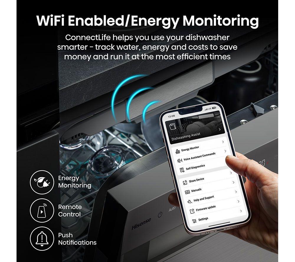 HISENSE HS673A90XUK Full-size WiFi-enabled Dishwasher - Stainless Steel image number 9 of 25