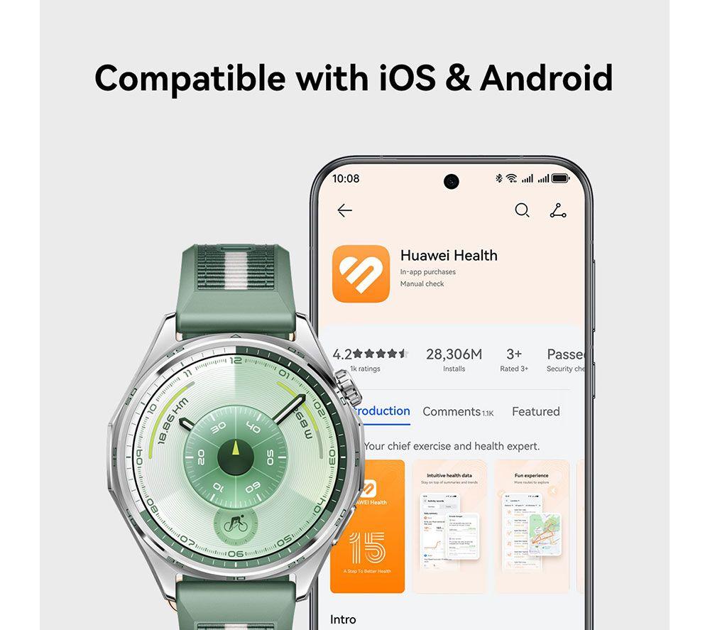 HUAWEI Watch GT 6 - Silver with Green Woven Strap, 46 mm image number 6 of 7