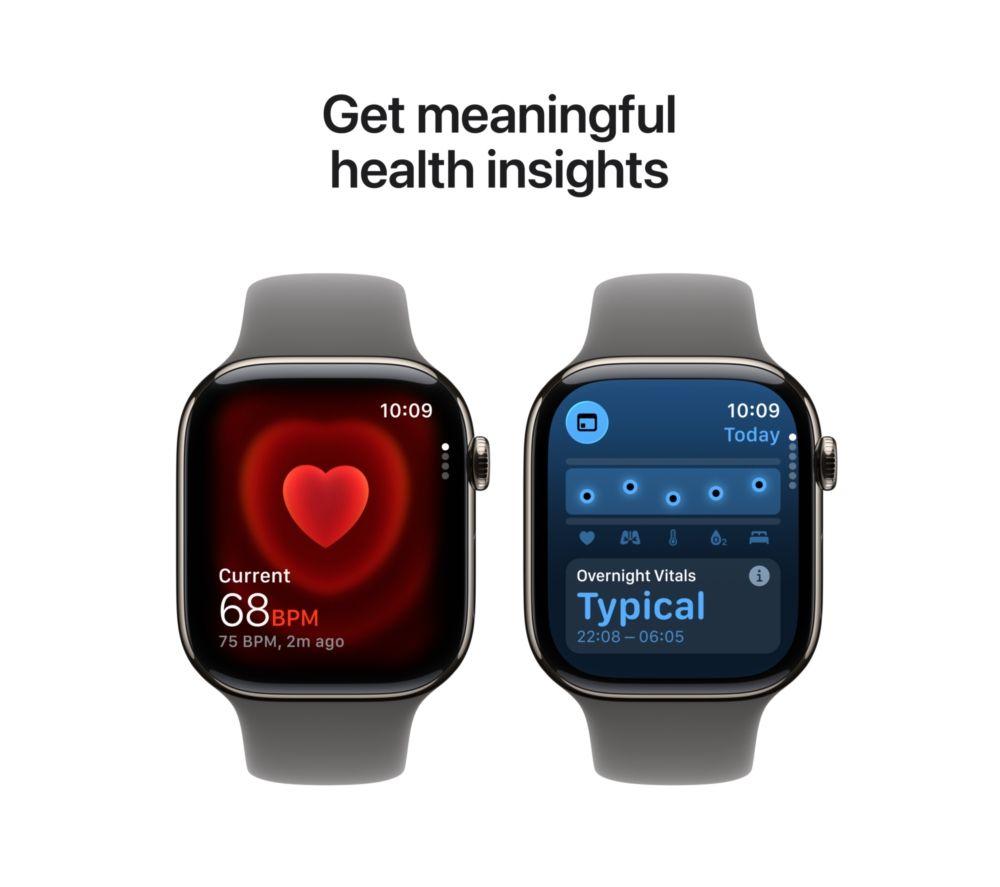 APPLE Watch Series 11 Cellular - 42 mm Natural Titanium Case with Stone Grey Sport Band, S/M image number 5 of 10
