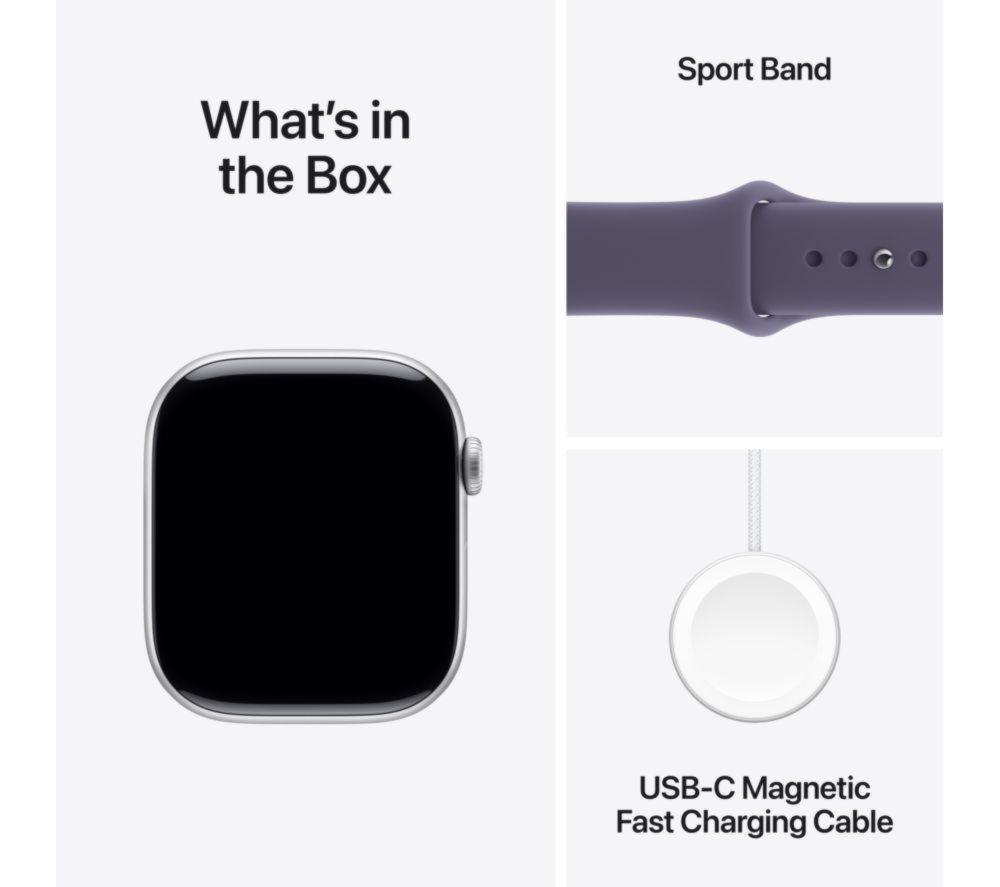 APPLE Watch Series 11 Cellular - 46 mm Silver Aluminium Case with Purple Fog Sport Band, S/M image number 9 of 10