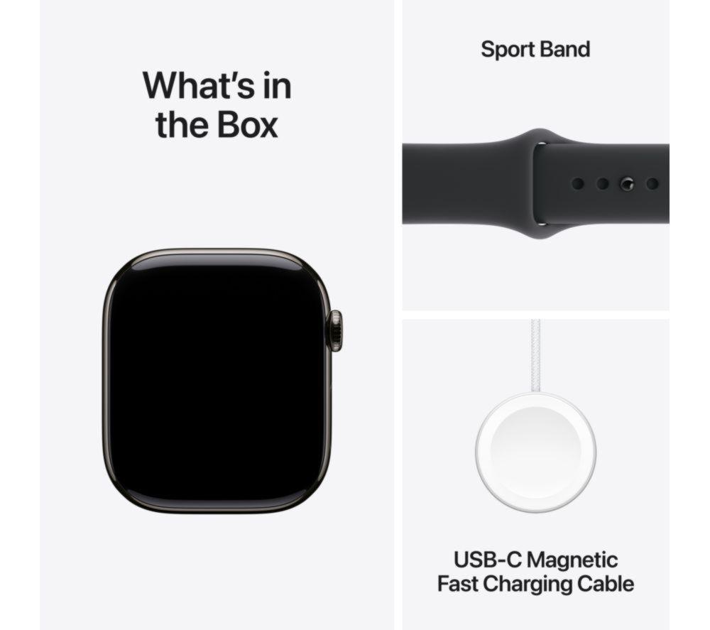 APPLE Watch Series 11 Cellular - 46 mm Slate Titanium Case with Black Sport Band, S/M image number 9 of 10