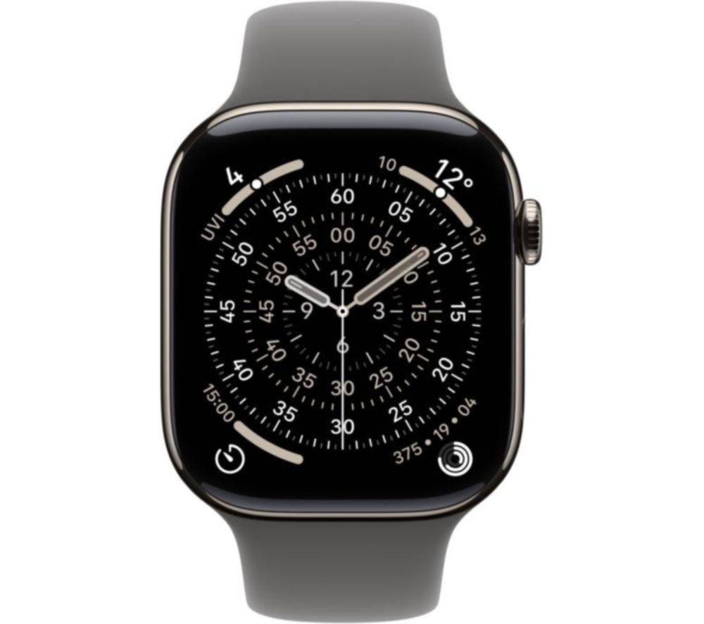 APPLE Watch Series 11 Cellular - 46 mm Natural Titanium Case with Stone Grey Sport Band, S/M image number 2 of 10