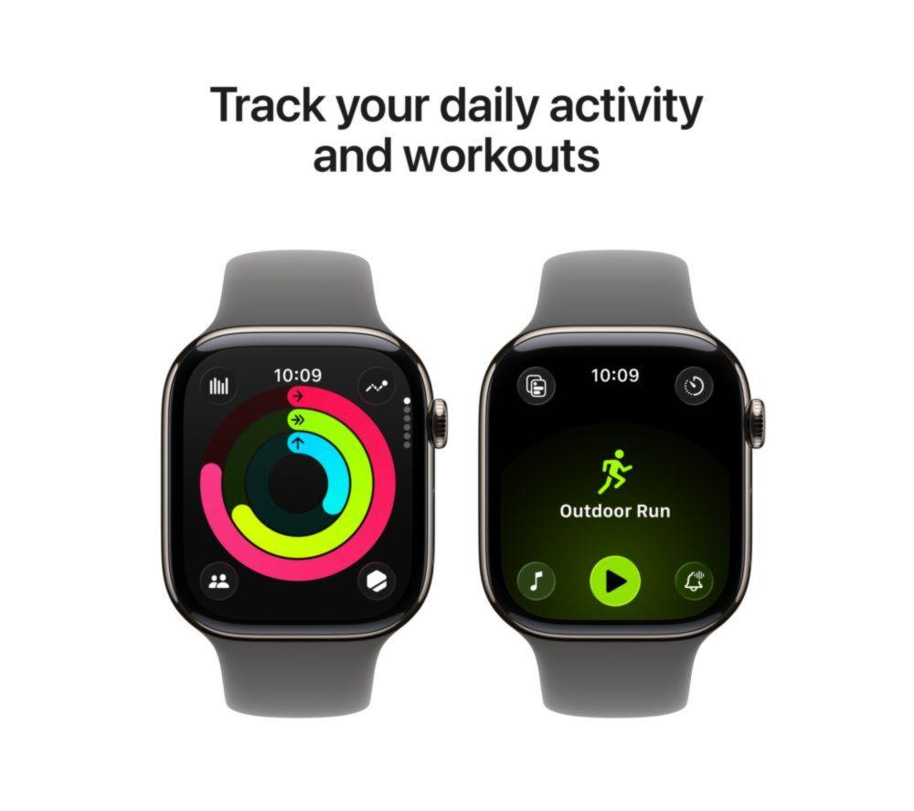 APPLE Watch Series 11 Cellular - 46 mm Natural Titanium Case with Stone Grey Sport Band, S/M image number 4 of 10