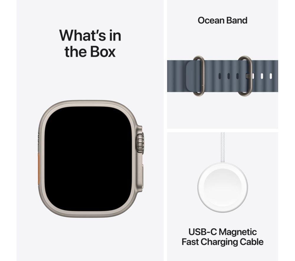 APPLE Watch Ultra 3 Cellular - 49 mm Natural Titanium Case with Anchor Blue Ocean Band, Large image number 9 of 10