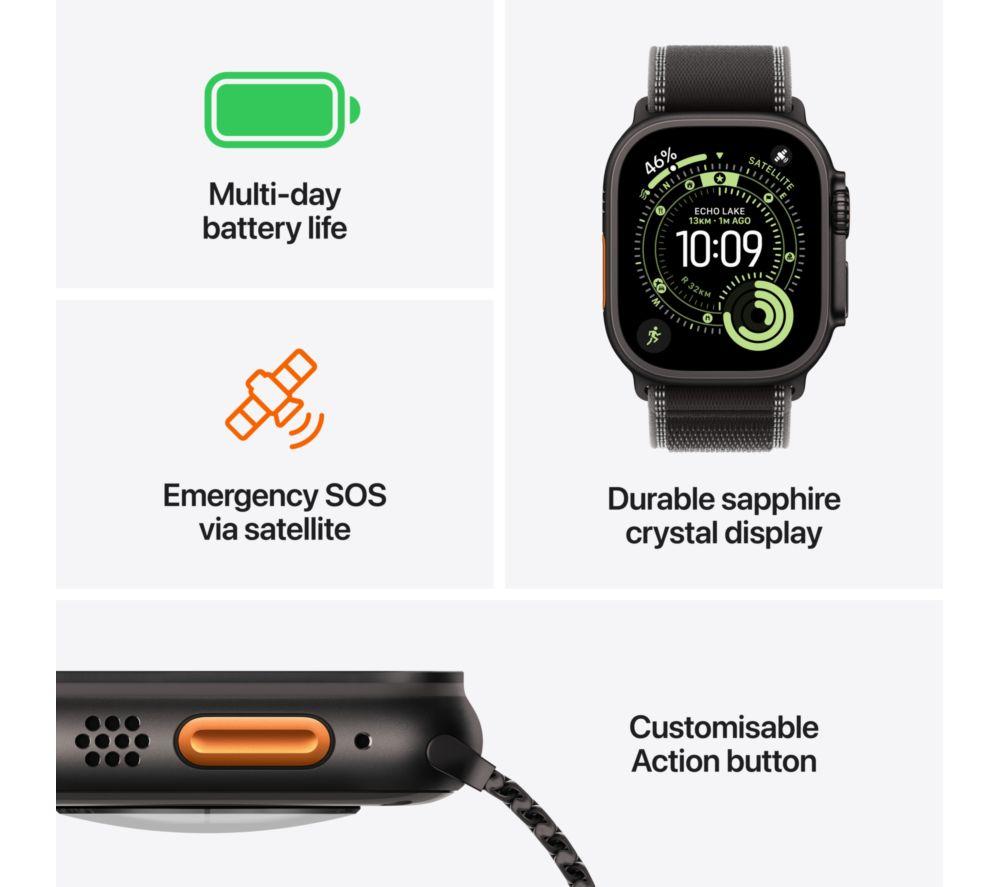 APPLE Watch Ultra 3 Cellular - 49 mm Black Titanium Case with Black Titanium Milanese Loop, Small image number 3 of 10