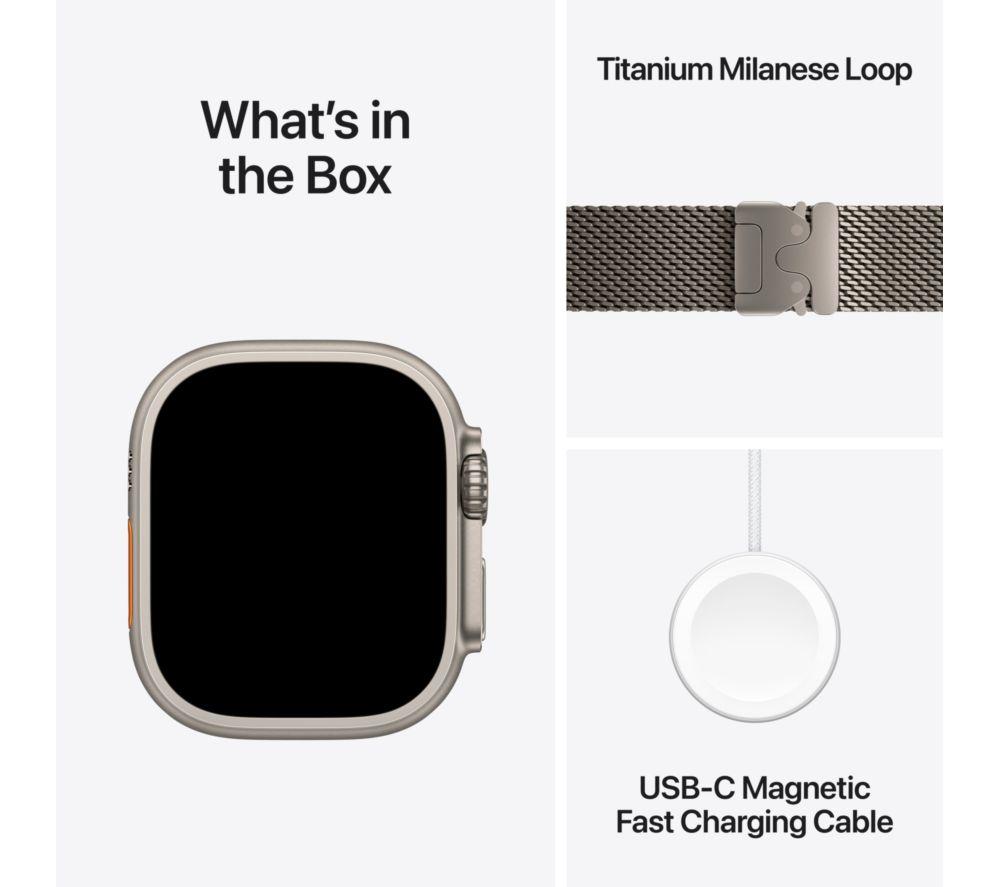 APPLE Watch Ultra 3 Cellular - 49 mm Natural Titanium Case with Natural Titanium Milanese Loop, Large image number 9 of 10