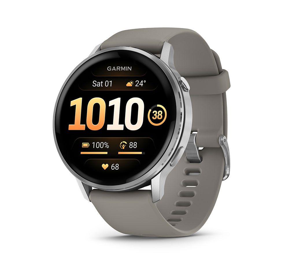 GARMIN Venu 4 Smart Watch - Silver with Silver Grey Silicone Band, 45 mm