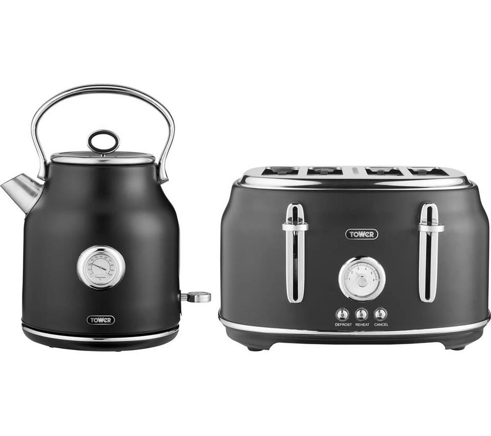 TOWER Renaissance 4-Slice Toaster and Kettle Bundle - Black