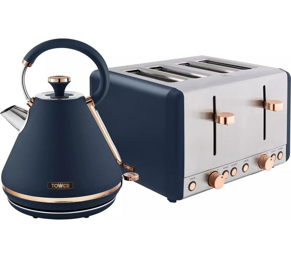TOWER Cavaletto 4-Slice Toaster and Kettle Bundle - Midnight Blue