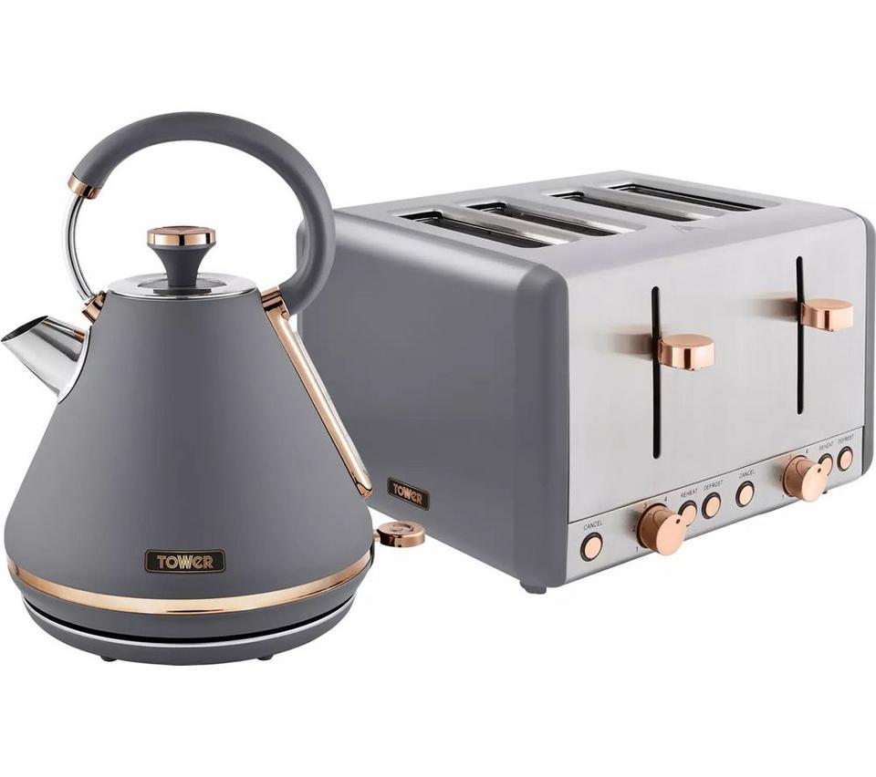 TOWER Cavaletto 4-Slice Toaster and Kettle Bundle - Grey