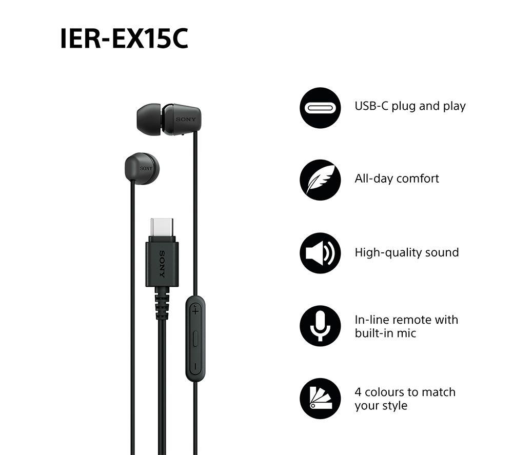 SONY IER-EX15C USB-C Earphones - Black image number 2 of 9