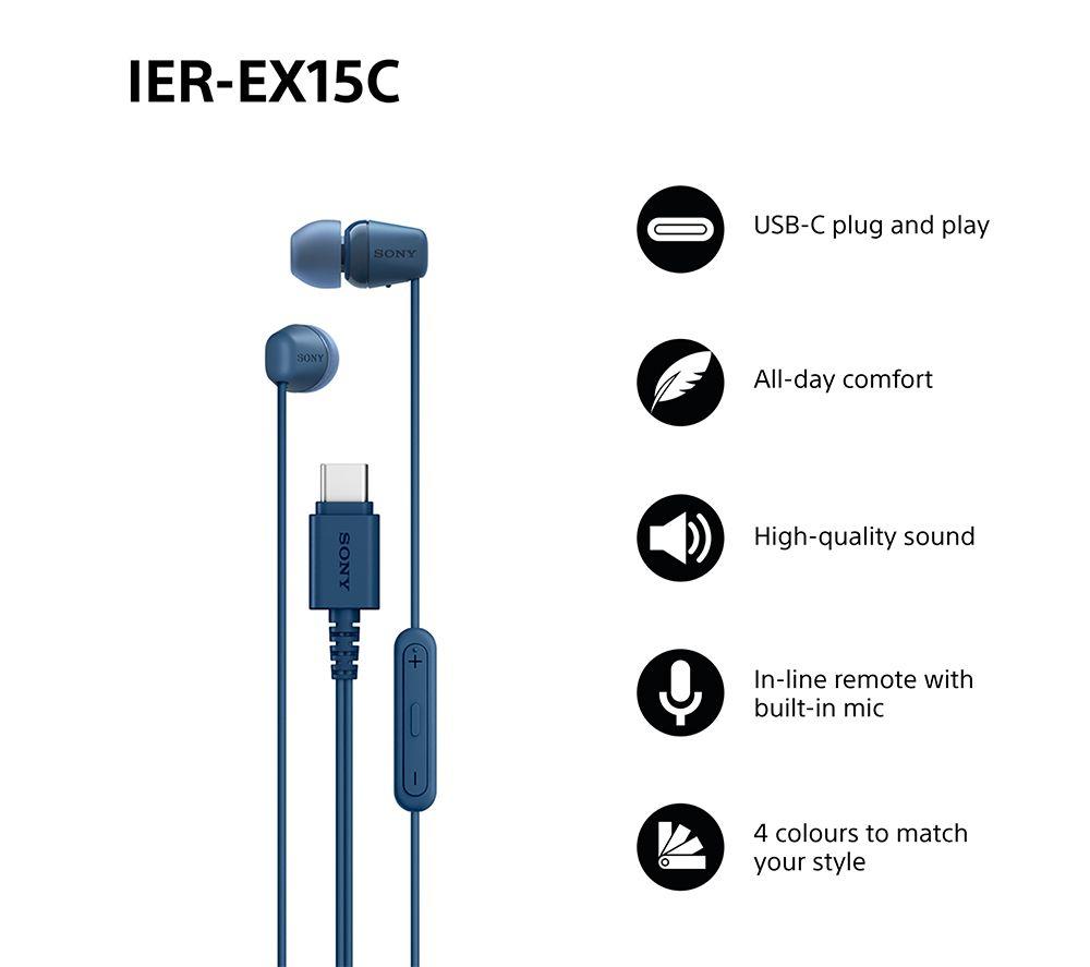 SONY IER-EX15C USB-C Earphones - Blue image number 2 of 9