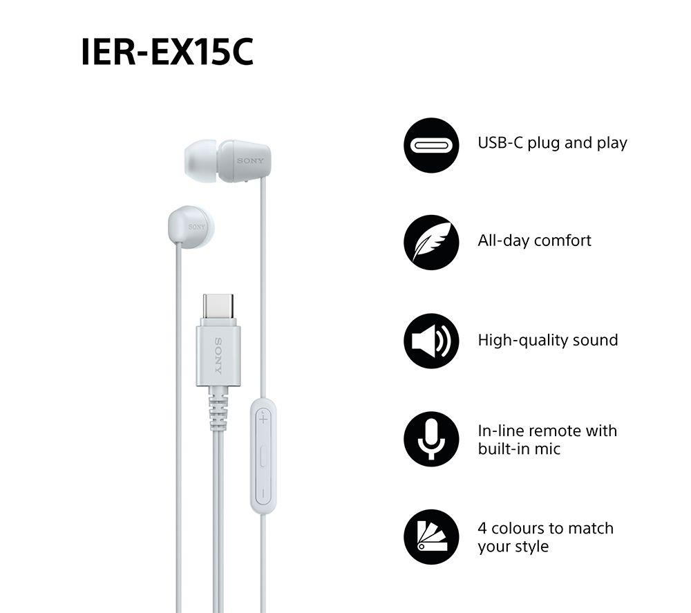 SONY IER-EX15C USB-C Earphones - White image number 2 of 9