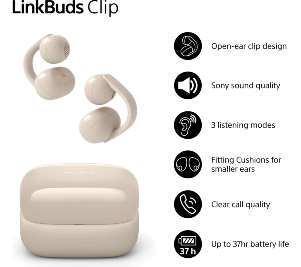 SONY LinkBuds Clip Open Wireless Bluetooth Earbuds - Greige image number 2 of 18