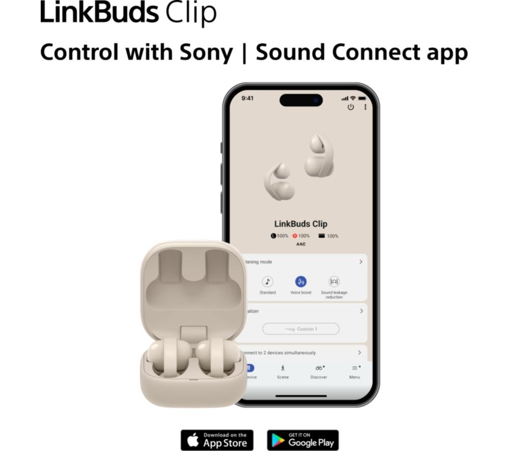SONY LinkBuds Clip Open Wireless Bluetooth Earbuds - Greige image number 10 of 18