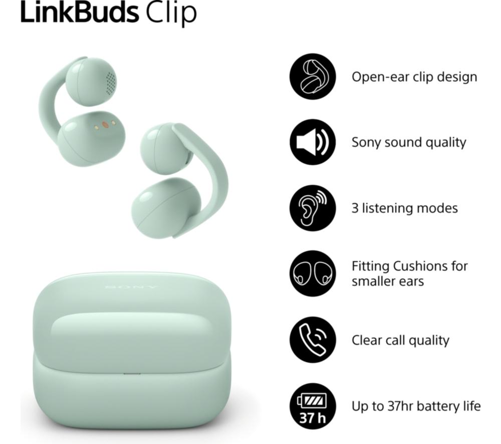 SONY LinkBuds Clip Open Wireless Bluetooth Earbuds - Green image number 2 of 18