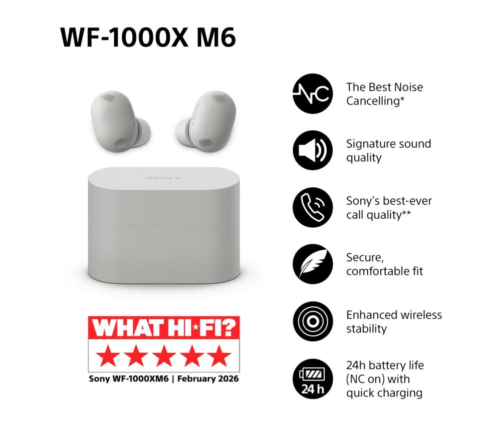 SONY WF-1000XM6 Wireless Bluetooth Noise-Cancelling Earbuds - Silver image number 2 of 19