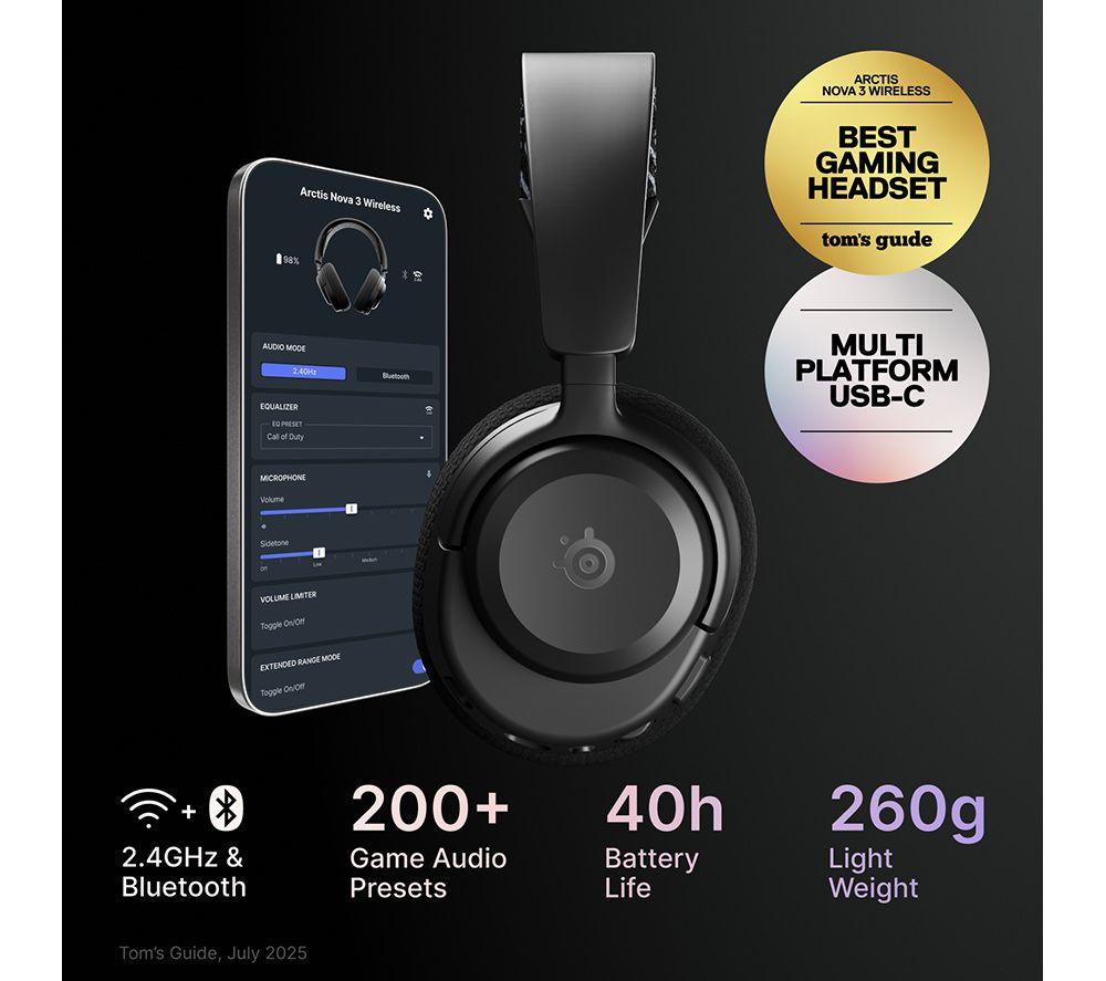 STEELSERIES Arctis Nova 3 Wireless PC Gaming Headset - Black image number 4 of 9