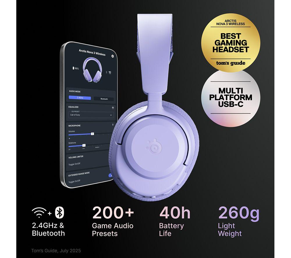 STEELSERIES Arctis Nova 3 Wireless PC Gaming Headset - Lavender image number 4 of 9