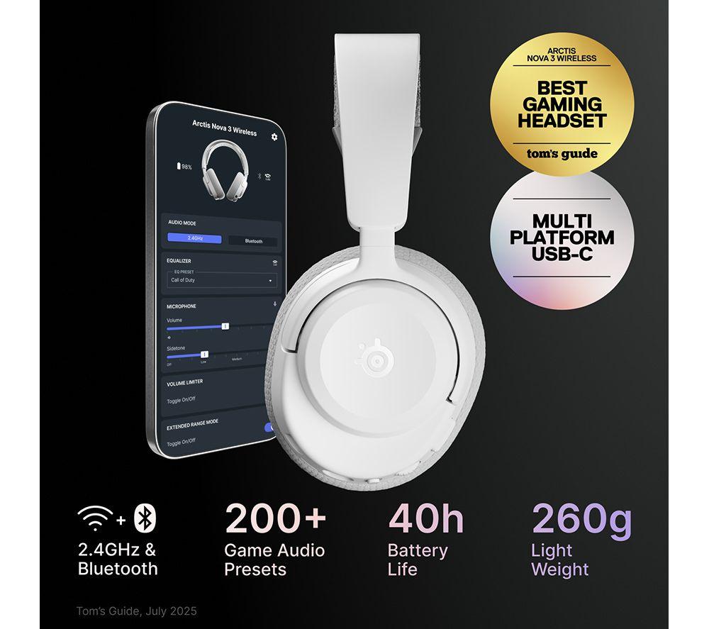 STEELSERIES Arctis Nova 3 Wireless PC Gaming Headset - White image number 3 of 9