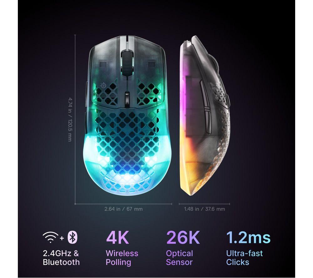 STEELSERIES Aerox 3 Gen 2 RGB Wireless Optical Gaming Mouse - Shadow image number 2 of 8