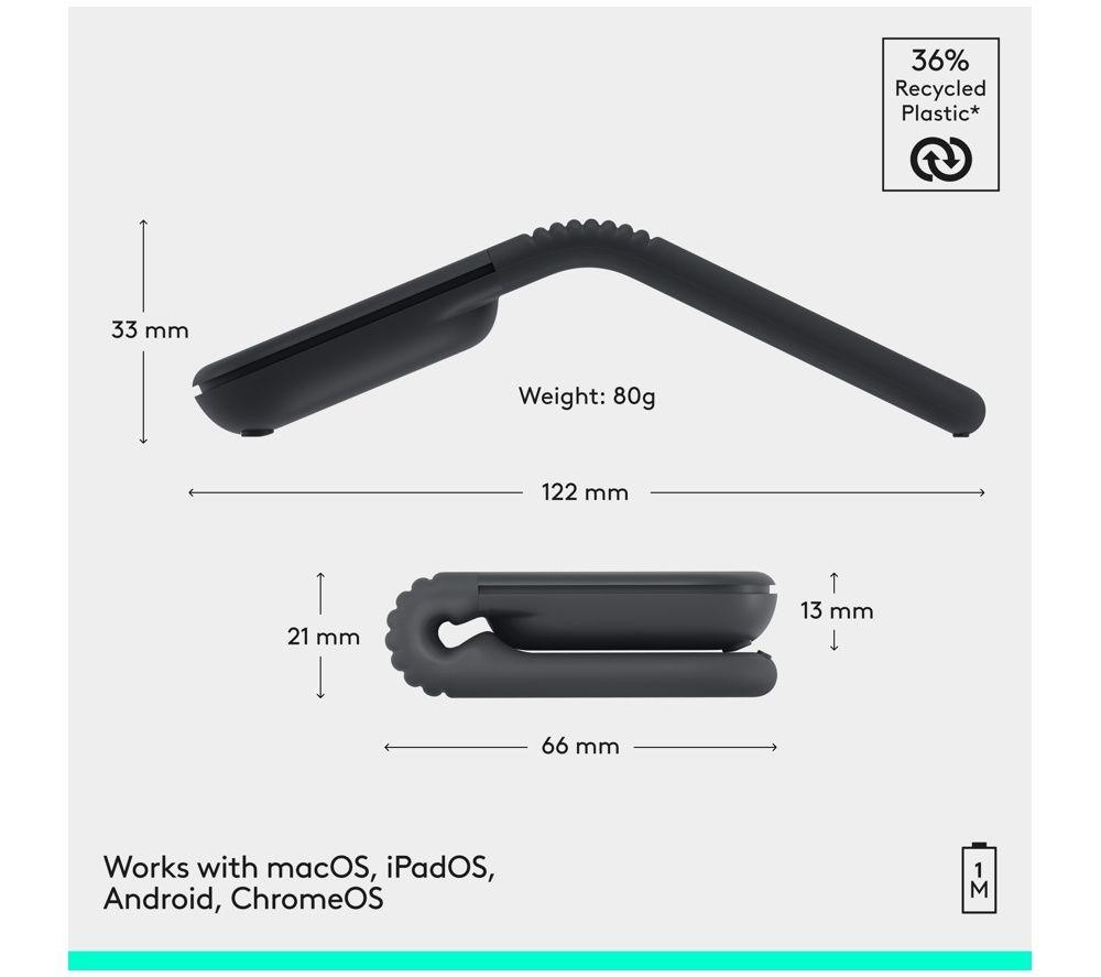 LOGITECH Mobi Fold Wireless Optical Mouse - Graphite image number 4 of 4