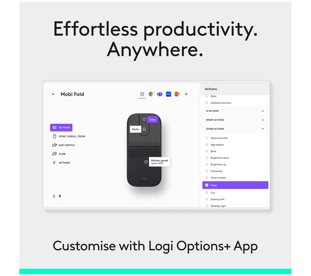LOGITECH Mobi Fold Wireless Optical Mouse - Graphite image number 8 of 12