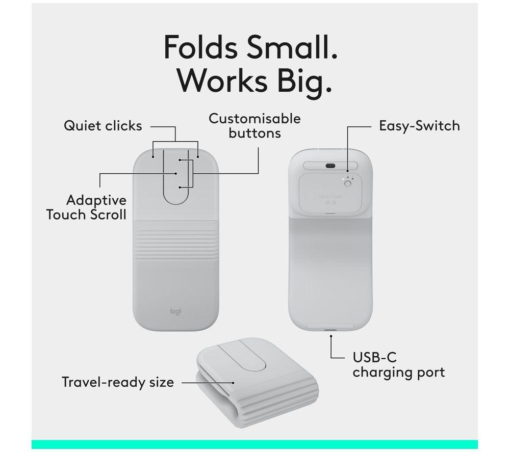 LOGITECH Mobi Fold Wireless Optical Mouse - Off White image number 2 of 6