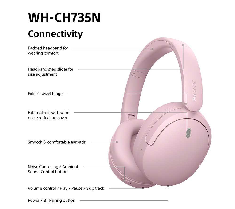 SONY WH-CH735N Wireless Bluetooth Noise-Cancelling Headphones - Pink image number 9 of 17