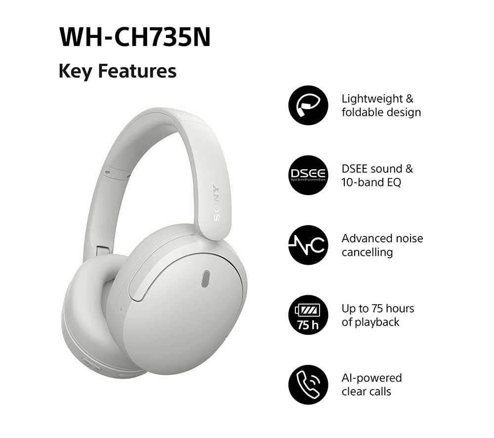 SONY WH-CH735N Wireless Bluetooth Noise-Cancelling Headphones - White image number 2 of 17