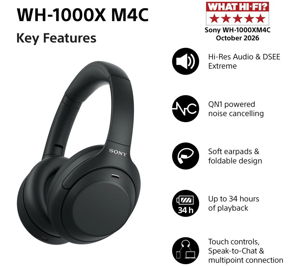 SONY WH-1000XM4C Wireless Bluetooth Noise-Cancelling Headphones - Black image number 2 of 18