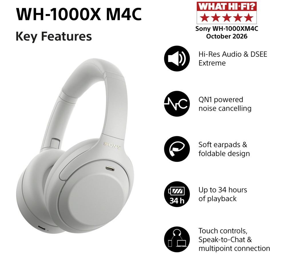 SONY WH-1000XM4C Wireless Bluetooth Noise-Cancelling Headphones - Platinum Silver image number 2 of 18