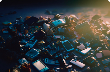 A pile of mobile phones in a rubbish dump