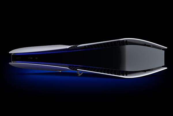 a close up of a ps5 pro games console on a black background