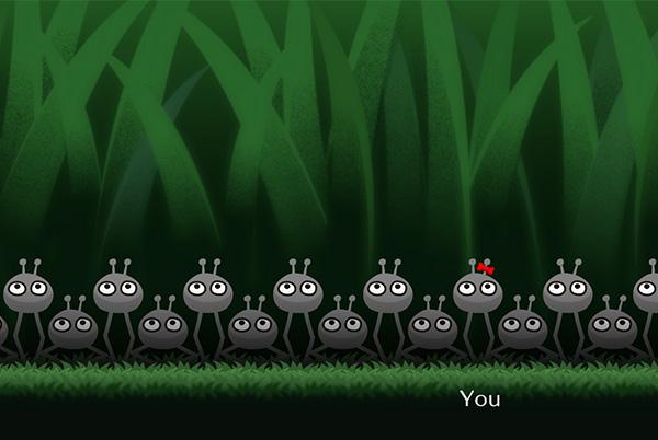 a screenshot from rhythm paradise groove showing a group of bugs are standing in a row on a green field
