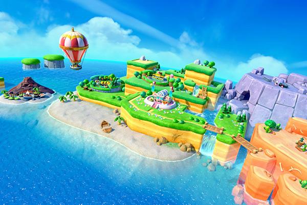 small island with a hot air balloon super mario party jamboree still