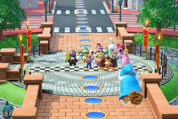super mario party jamboree koopathlon mode screenshot with all characters on starting line