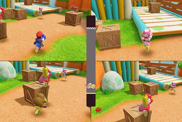 a multiplayer split screen still from super mario party jamboree video game