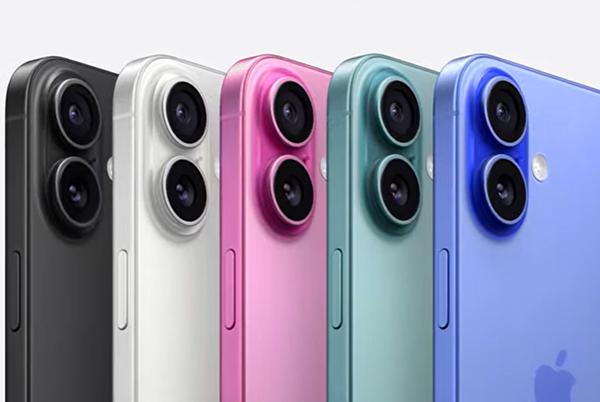 four iphones with different colors and different lenses
