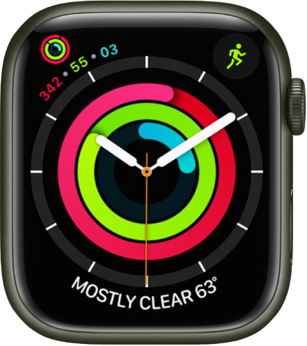 a close up of the apple watch face with a colorful circle