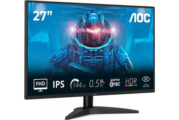 an aoc computer monitor with a picture of a soldier on it