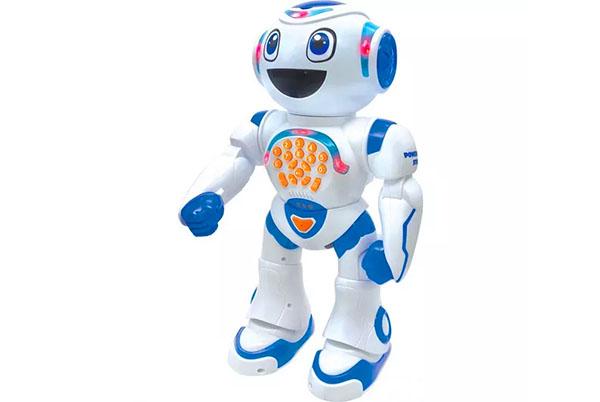 a toy robot with a blue and orange face and arms