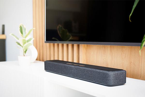 A soundbar under a TV
