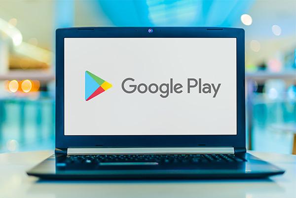 google play logo on a laptop screen