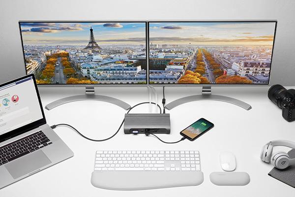 Laptop docking station middle of desk